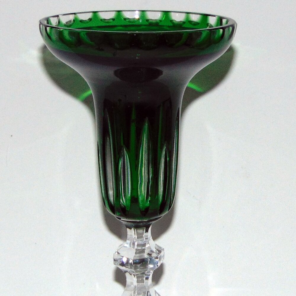 Nachtmann Bleikristall Emerald Green Cut to Clear Crystal Candle Holder Germany